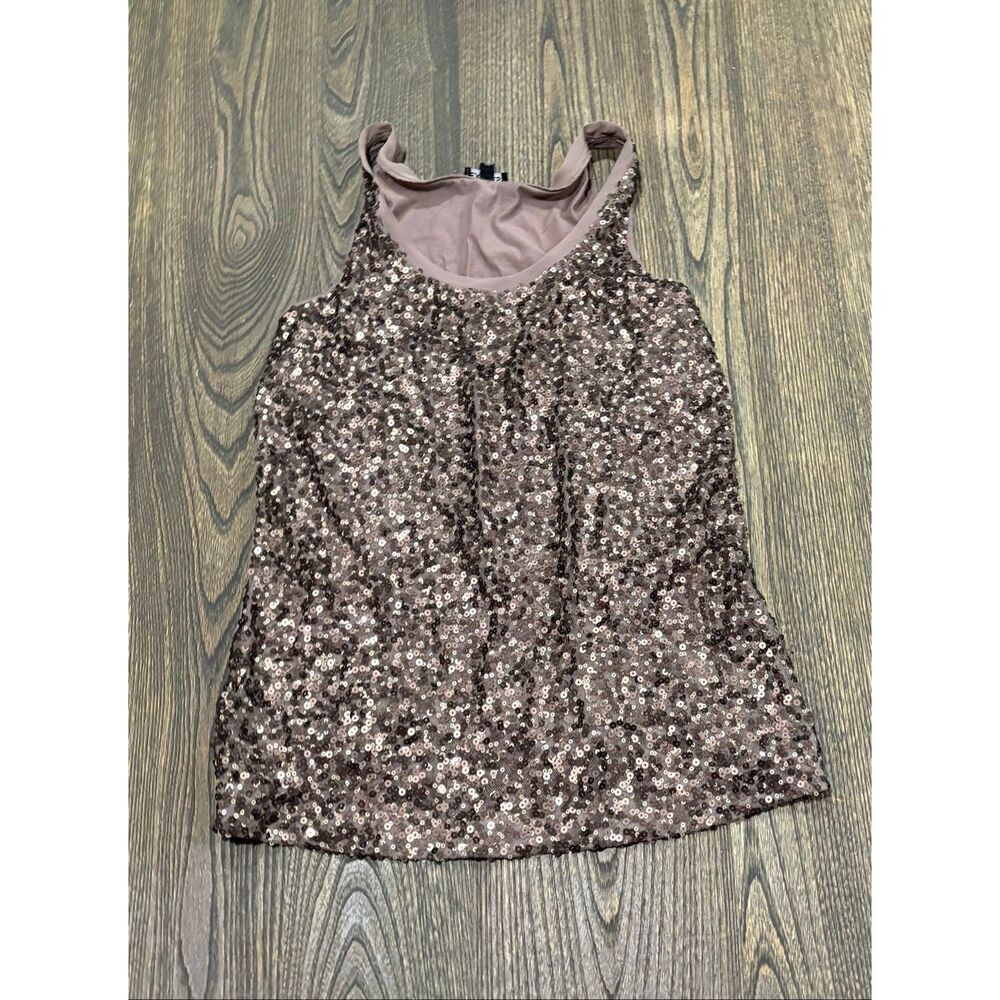 Express Womens Sequin Tank Top Scoop Neckline Sleeveless Pullover Brown Size S